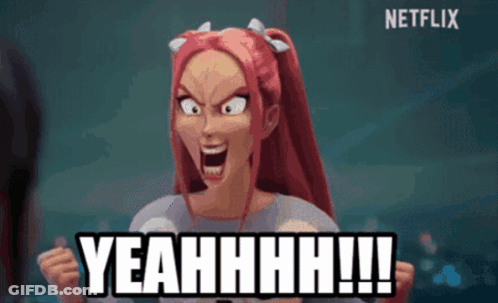 A Cartoon Girl With Pink Hair Is Screaming And Says Yeahhhh GIF