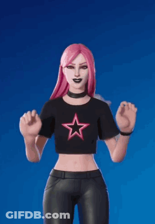 A Cartoon Girl With Pink Hair Is Wearing A Black Crop Top With A Pink Star On It . GIF