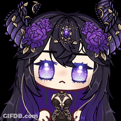 A Cartoon Girl With Purple Flowers On Her Head GIF