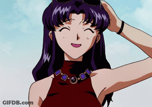 A Cartoon Girl With Purple Hair And A Red Top Is Smiling GIF
