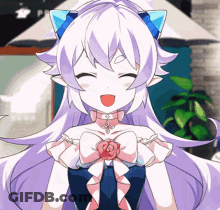 A Cartoon Girl With Purple Hair And Cat Ears GIF