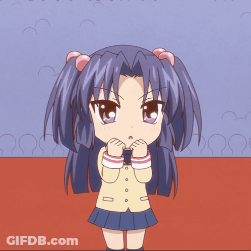 A Cartoon Girl With Purple Hair And Pink Ears GIF