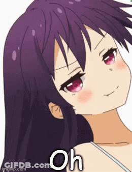 A Cartoon Girl With Purple Hair And Red Eyes Is Making A Funny Face And Saying Oh . GIF