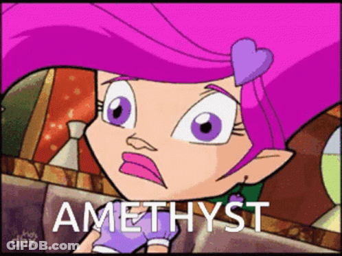 A Cartoon Girl With Purple Hair And The Word Amethyst In The Corner GIF