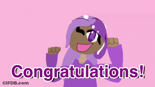 A Cartoon Girl With Purple Hair And The Words Congratulations On The Bottom GIF