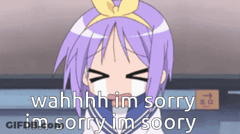 A Cartoon Girl With Purple Hair Is Crying And Says Wahhhh Im Sorry Im Sorry Im Soory GIF