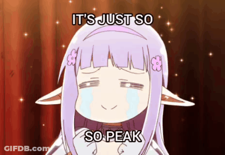 A Cartoon Girl With Purple Hair Is Crying With The Words It 'S Just So So Peak Above Her GIF