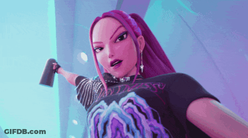 A Cartoon Girl With Purple Hair Is Holding A Spray Can GIF