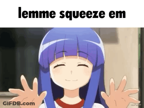 A Cartoon Girl With Purple Hair Is Smiling And Hugging Her Hands Out . GIF
