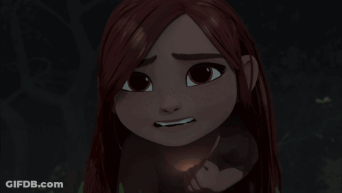 A Cartoon Girl With Red Hair Is Looking At The Camera GIF