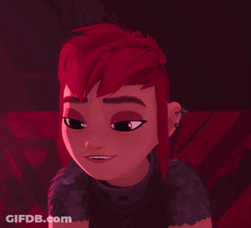 A Cartoon Girl With Red Hair Is Smiling And Has A X On Her Ear GIF