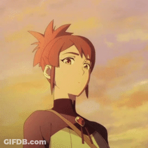 A Cartoon Girl With Red Hair Is Smiling And Looking Up At The Sky GIF