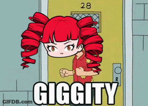 A Cartoon Girl With Red Hair Is Standing In Front Of A Door With The Number 28 On It GIF