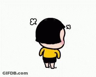 A Cartoon Girl With Short Black Hair Is Standing On A White Background With A Yellow Shirt And Black Shorts . GIF