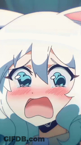 A Cartoon Girl With White Hair And Blue Eyes Is Crying With Her Mouth Open GIF