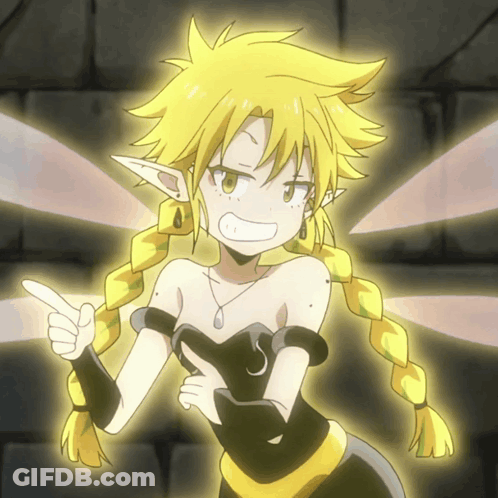 A Cartoon Girl With Yellow Hair And Braids Is Pointing GIF