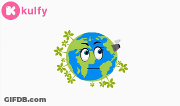 A Cartoon Globe With A Fork Sticking Out Of It 'S Mouth GIF
