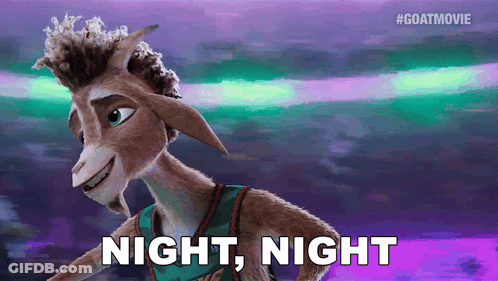 A Cartoon Goat With The Words Night Night Written On It GIF