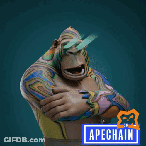 Cartoon Gorilla Holding Pepperoni Pizza In Front Of Apechain Sign GIF