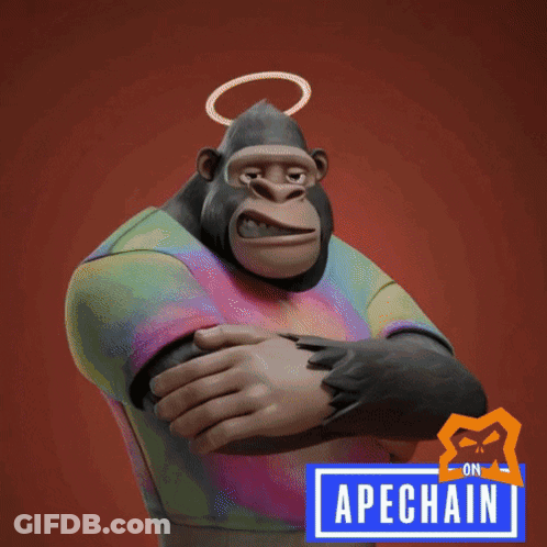 Cartoon Gorilla With Halo And Apechain Sign GIF