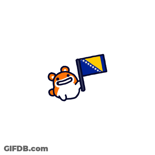 A Cartoon Hamster Is Holding A Flag Of Bosnia And Herzegovina In Its Paws GIF