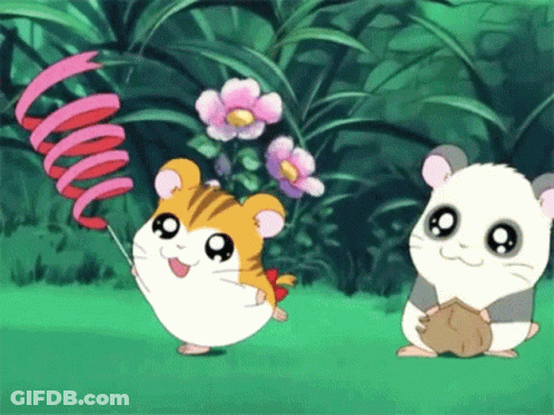 A Cartoon Hamster Is Holding A Pink Ribbon While Another Hamster Looks On GIF
