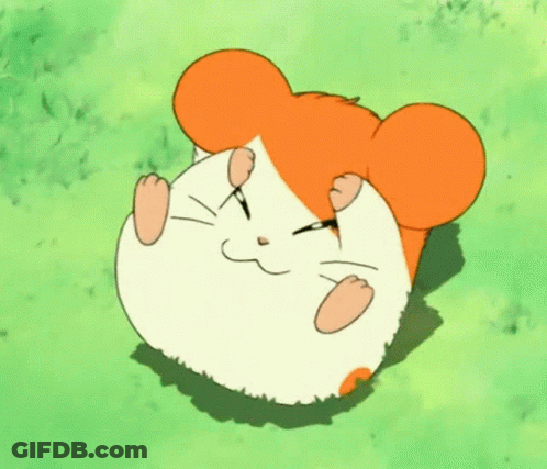 A Cartoon Hamster Is Laying On Its Back In The Grass And Smiling . GIF