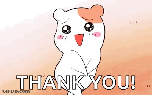 A Cartoon Hamster Is Standing In Front Of A Sign That Says `` Thank You '' . GIF