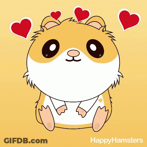 A Cartoon Hamster Is Surrounded By Red Hearts With The Words Happy Hamsters Below It GIF