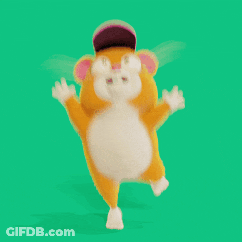 A Cartoon Hamster Wearing A Pink Hat Is Dancing GIF
