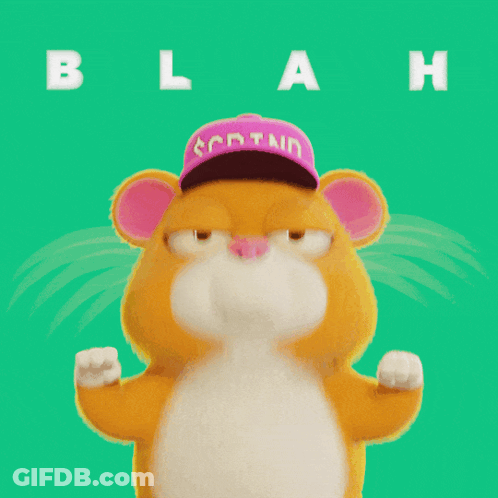 A Cartoon Hamster Wearing A Pink Hat With The Word Blah Behind It GIF