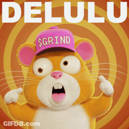 A Cartoon Hamster Wearing A Purple Hat That Says Grind GIF