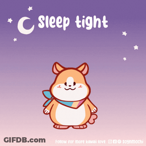 A Cartoon Hamster With A Scarf Around Its Neck And The Words Sleep Tight Above It GIF