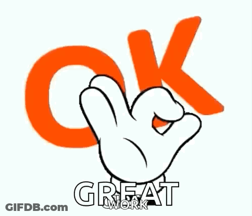A Cartoon Hand Is Giving An Ok Sign In Front Of A Large Orange Letter . GIF