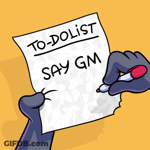 A Cartoon Hand Is Holding A Piece Of Paper That Says To Dolist Say Gm GIF