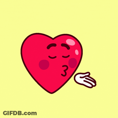 A Cartoon Heart Is Blowing A Kiss With A Hand Nearby GIF