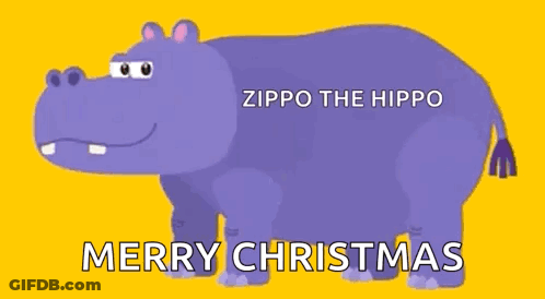 A Cartoon Hippo Is Standing On A Yellow Background And Wishing Merry Christmas . GIF