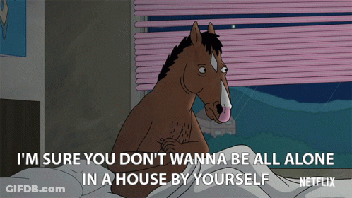 A Cartoon Horse Says I 'M Sure You Don 'T Wanna Be All Alone In A House By Yourself Netflix GIF