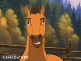 A Cartoon Horse Standing Next To A Wooden Fence GIF