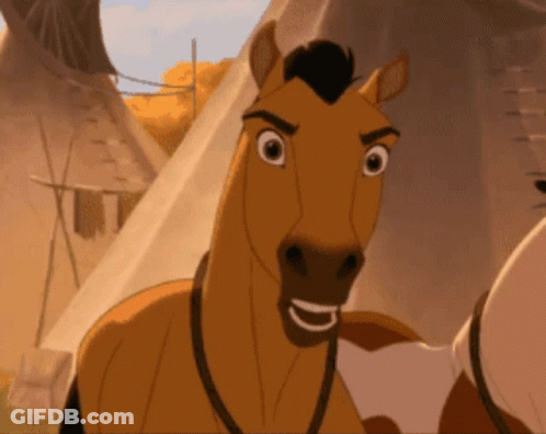 A Cartoon Horse Stands In Front Of A Tent GIF