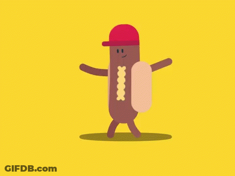A Cartoon Hot Dog Is Wearing A Red Hat And Dancing . GIF
