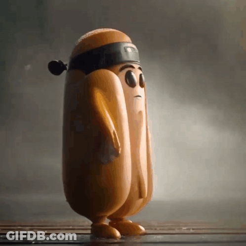 A Cartoon Hot Dog Wearing A Black Headband And Sunglasses GIF