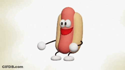 A Cartoon Hot Dog With Arms And Legs Dancing GIF