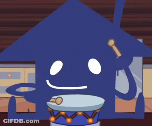 A Cartoon House Is Playing A Drum With A Stick GIF