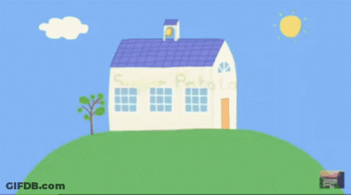 A Cartoon House With The Words Super Potato On The Side GIF