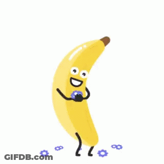A Cartoon Illustration Of A Banana With A Face And Arms GIF
