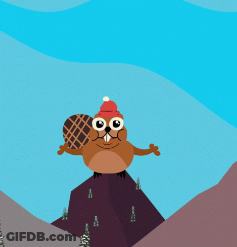 A Cartoon Illustration Of A Beaver Wearing A Red Hat And A Speech Bubble That Says O Canada GIF