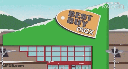 A Cartoon Illustration Of A Best Buy Max Store In South Park GIF
