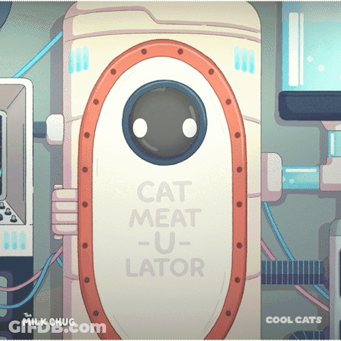 A Cartoon Illustration Of A Cat Meat U Lator GIF