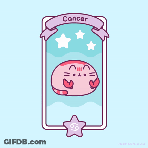 A Cartoon Illustration Of A Cat With Crab Claws And The Word Cancer On It GIF